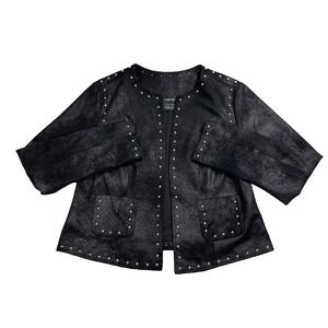 Cartise Black Studded Faux Suede Jacket Womens 8 Open Front Edgy Moto Style
